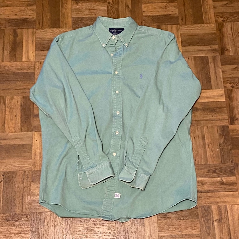 90s Ralph Lauren Mens Shirt Green Long Sleeve Button Up Size Large Classic Fit
